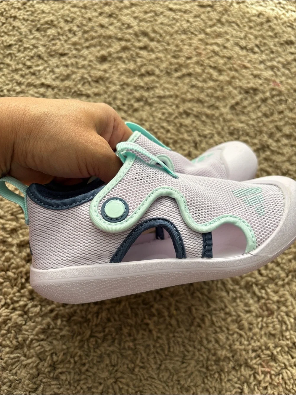 adidas Kids Slip-On Water Shoes in Mint and White